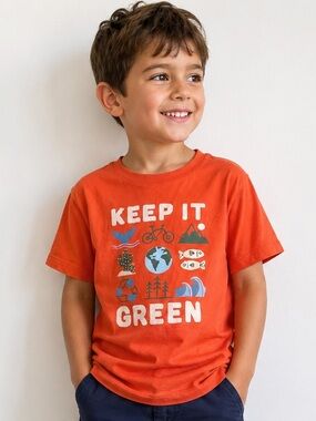 D.I.P. Kids 6-7 Orange Keep It Green Graphic T-Shirt
